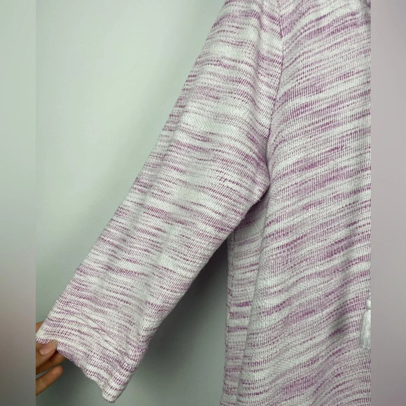 T by Talbots Purple White Textured Cotton Pullover 3/4 Sleeve Summer Sweater - Picture 2 of 6